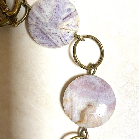 2/$20, Purple Opalized Fluorite Bracelet, Genuine Gemstone + Bronze Grape Leaf - Picture 5 of 12